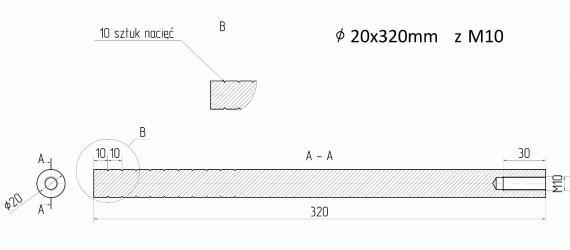 Foto Anclaje de acero fi 20x320 mm rosca M10.