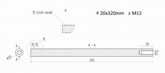 Foto Anclaje de acero fi 20x320 mm rosca M12