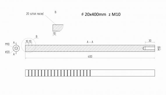 Foto Anclaje de acero fi 20x400 mm rosca M10