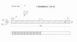 Anclaje de acero fi 20x400 mm rosca M12
