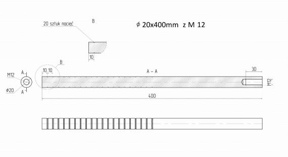 Foto Anclaje de acero fi 20x400 mm rosca M12