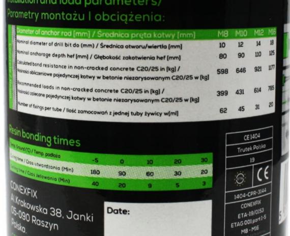 Foto Anclaje químico universal 400 ml + 2 uds. de boquilla mezcladora