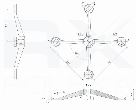 Foto Araña HEAVY de cuatro vías, AISI 316, SATINADO