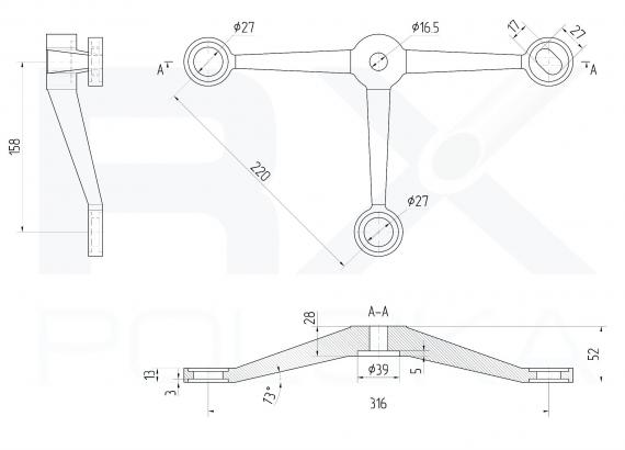 Foto Araña HEAVY de tres vías, AISI 316, SATINADO