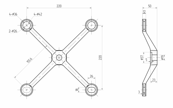 Foto Araña LIGHT de cuatro vías, AISI 316, SATINADO