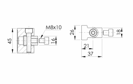Articulación de manilla para montaje en superficie plana, AISI 316, SATINADO