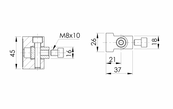 Foto Articulación de manilla para montaje en superficie plana, AISI 316, SATINADO