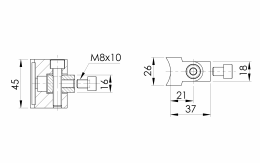 Articulación de manilla para montaje en tubo 42,4 mm, AISI 316, SATINADO