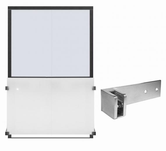 Foto Barra plana para balcón francés 175x45x3/45x45mm con placa de seguridad, AISI 304, SATINADO