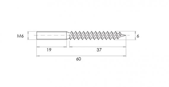 Foto Barra roscada doble de acero inoxidable - M6x60 mm