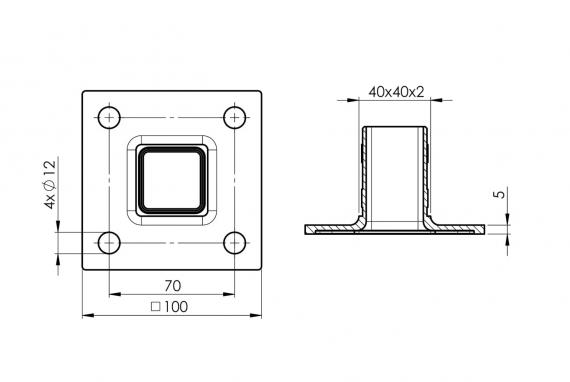Foto Base para fijar a golpes al perfil 40x40 mm, AISI 304, SATINADO