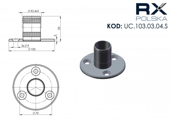 Foto Base para fijar a golpes al tubo 42,4 mm, AISI 304, SATINADO