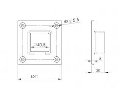Brida de montaje - 40x40 mm, AISI 304, SATINADA