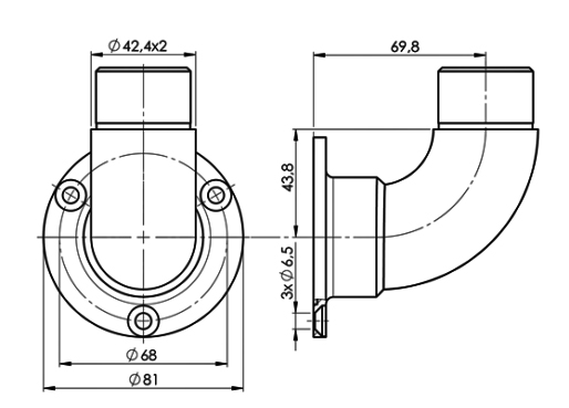 Foto Brida de montaje 90° para tubo Ø 42,4x2 mm, AISI 304, SATINADA