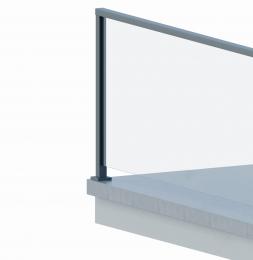 Poste ranura 55x50mm DERECHO con pasamanos, ALUMINIO EN BRUTO