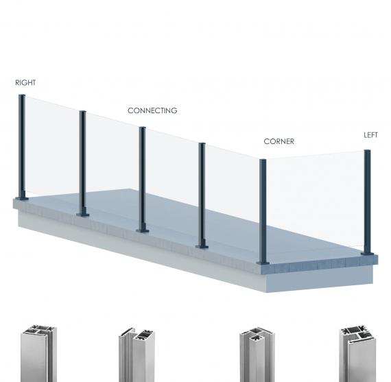 Foto Poste ranura 55x50mm DERECHO con tapa, ALUMINIO EN BRUTO