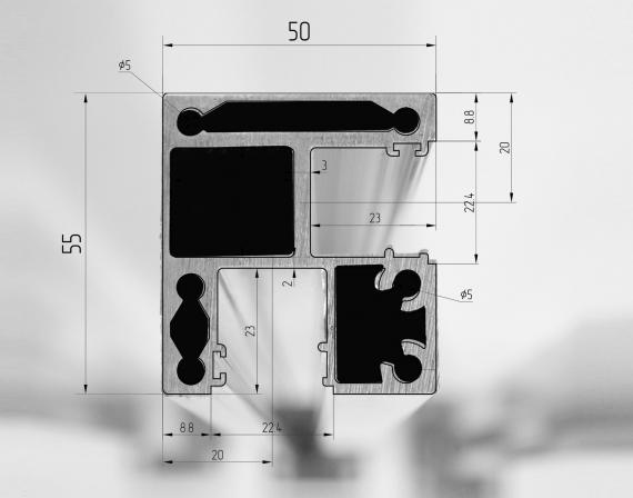 Foto Poste ranura 55x50mm ESQUINA, ALUMINIO EN BRUTO