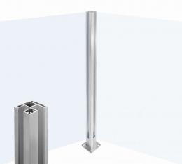 Poste ranura 55x50mm ESQUINA con tapa, ALUMINIO EN BRUTO