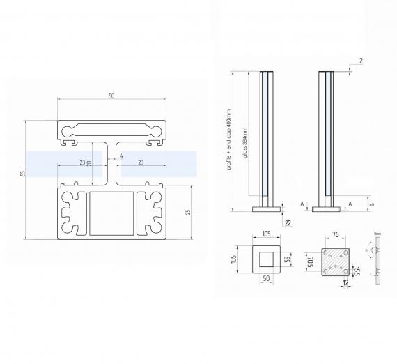 Foto Poste ranura MINI 400 mm conexión, aluminio
