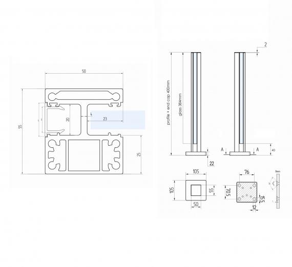 Foto Poste ranura MINI 400 mm izquierdo, aluminio