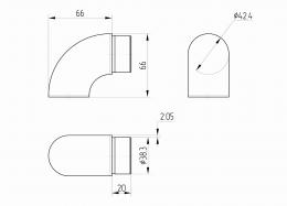 Codo 90° tapa final 42,4 x 2 mm, AISI 304, Pulido