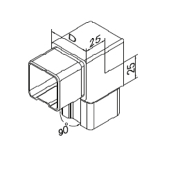 Foto Codo agudo pegado en el perfil 40x40x2 mm, AISI 304, SATINADO