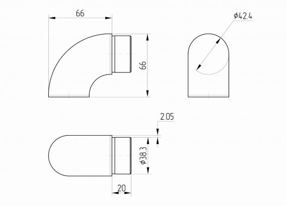 Foto Codo terminal para 42,4x2mm, AISI 304, SATINADO