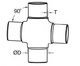 Conector en x para 42,4 2 mm, AISI 304, SATINADO