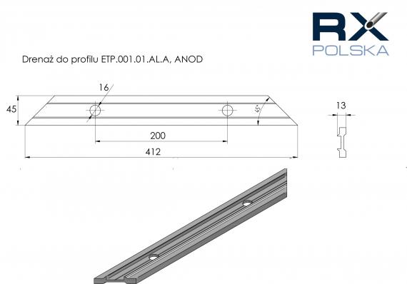 Foto Drenaje para el perfil ETP.001.01.AL.A, ANODIZADO