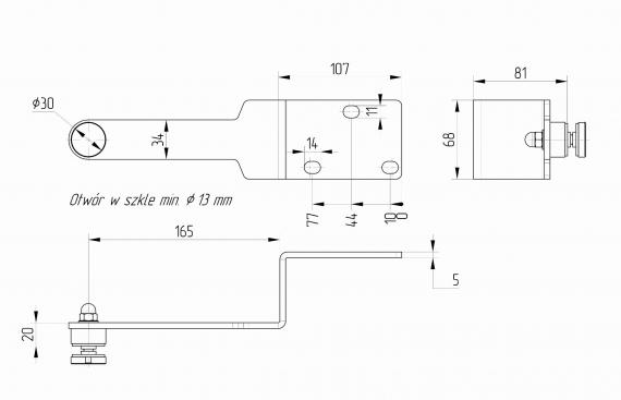 Foto Escuadra con adaptador para vidrio fi30 mm, AISI 304, SATINADO