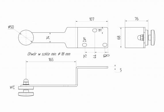 Foto Escuadra con adaptador para vidrio fi50 mm, AISI 304, SATINADO