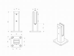 Espiga 50x50 mm H=182 mm, vidrio 12-17,52 AISI 304, RAL 7016 MATE
