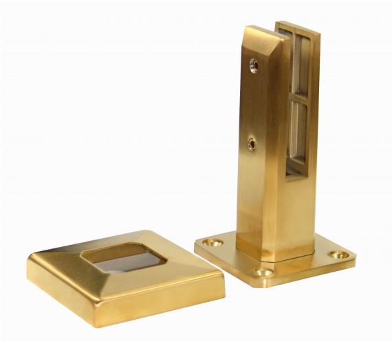 Foto Espiga 50x50 mm H=182 mm, vidrio 12-17,52 mm, AISI 304, SATINADO DORADO