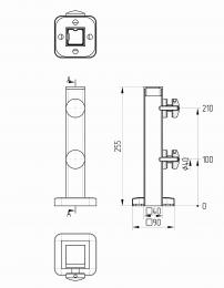 Poste con adaptadores Fi 40 H=255 mm, vidrio 8-17,52 AISI 304, SATINADO