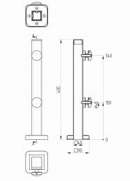 Poste con adaptadores 40 H=405 mm, vidrio 8-17,52 AISI 304, SATINADO