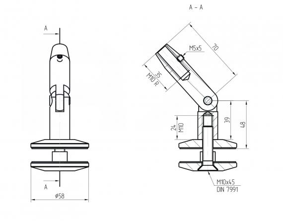 Foto Fijación de marquesina CNAP SIMPLE Ø 60 mm M10, AISI 304, SATINADO