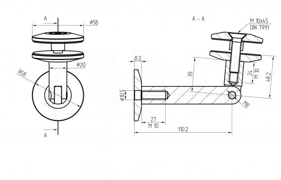 Foto Fijación de marquesina CNAP SIMPLE Ø 60 mm M10, AISI 304, SATINADO