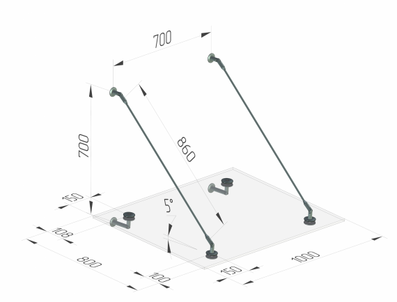 Foto Fijación de marquesina CNP Ø 60 mm + VIDRIO 66.4 VSG/ESG 1000x800 mm, AISI 304, SATINADO