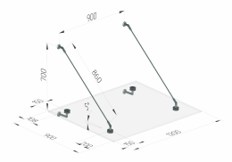 Fijación de marquesina CNP Ø 60 mm + VIDRIO 66.4 VSG/ESG 1200x900 mm, AISI 304, SATINADO