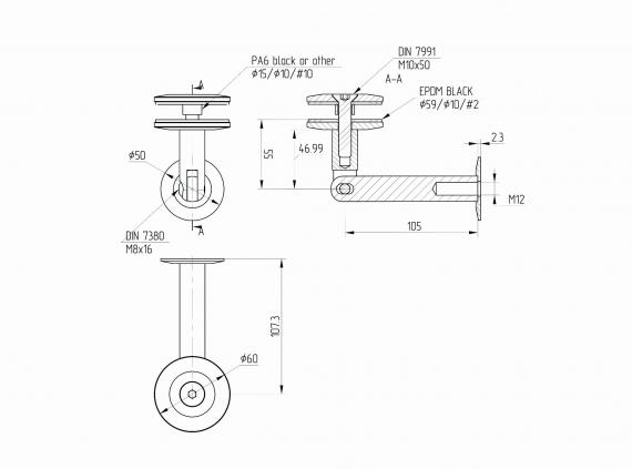 Foto Fijación de marquesina CNP Ø 60 mm + VIDRIO 66.4 VSG/ESG 1500x900 mm, AISI 304, SATINADO