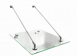 Fijación de marquesina CNP Ø 60 mm + VIDRIO 66.4 VSG/ESG 1500x900 mm, AISI 304, SATINADO