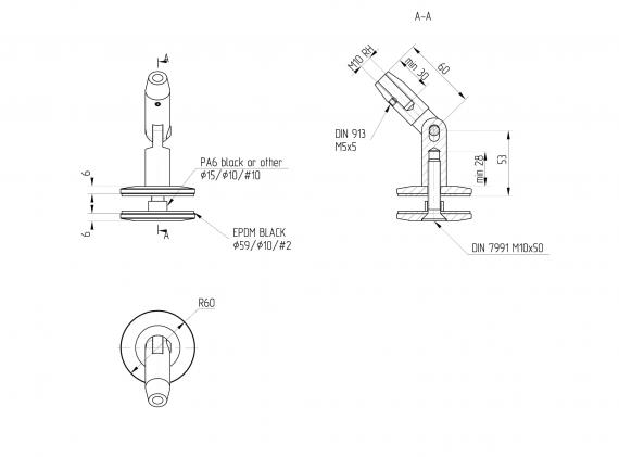 Foto Fijación de marquesina CNP Ø 60 mm + VIDRIO 66.4 VSG/ESG 2400x1000 mm, AISI 304, SATINADO