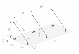 Fijación de marquesina CNP Ø 60 mm + VIDRIO 66.4 VSG/ESG 2400x1000 mm, AISI 304, SATINADO