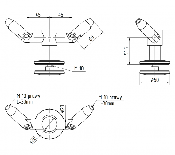 Foto Fijación de marquesina CNP SIMPLE-V Ø 60 mm, AISI 304, SATINADO