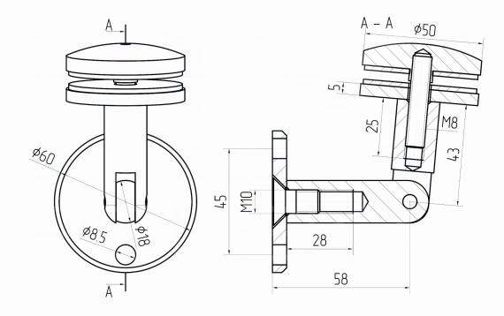 Foto Fijación de marquesina vidrio / pared, AISI 316, SATINADO