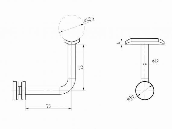 Foto Fijación pasamanos (tubo Ø 42,4mm) – vidrio (rótula Ø 40mm), AISI 304, SATINADO