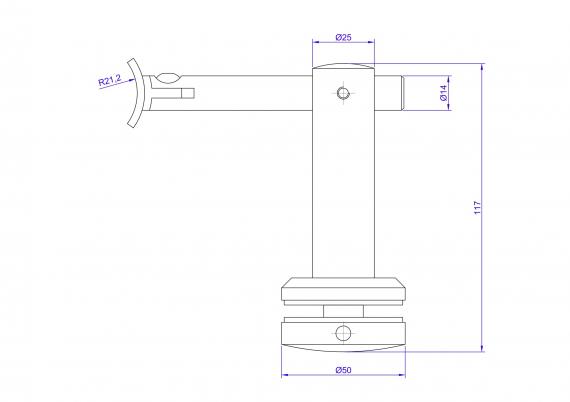 Foto Fijación pasamanos (tubo Ø 42,4mm) – vidrio (rótula Ø 50mm), AISI 304, SATINADO