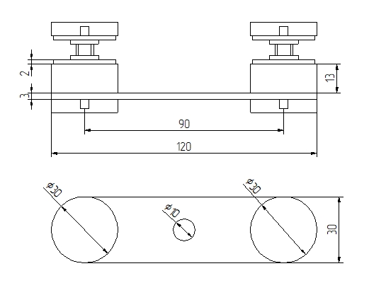 Foto Fijación puntual para vidrio - Ø30 mm con orificio de montaje Ø10,5 mm, AISI 304, SATINADO