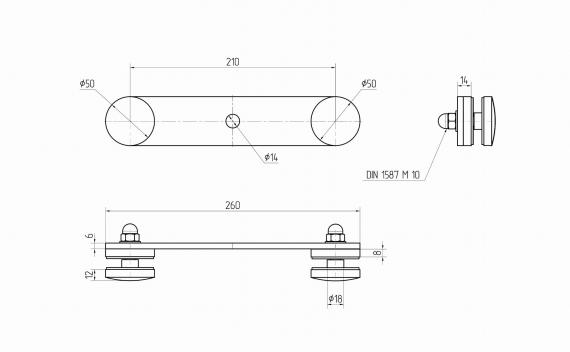 Foto Fijación puntual para vidrio - 50 mm con tuerca cubierta, AISI 304, SATINADO