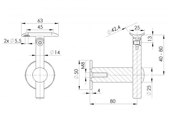 Foto Fijaciones a pared - pasamanos (tubo Ø 42,4 mm), flexible, AISI 304, SATINADO
